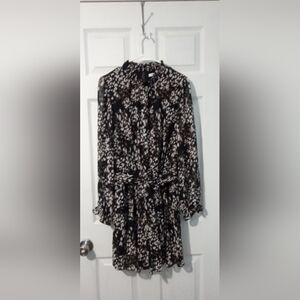 Nine West Black and White Asymmetrical dress with Flutter Hem, Belted